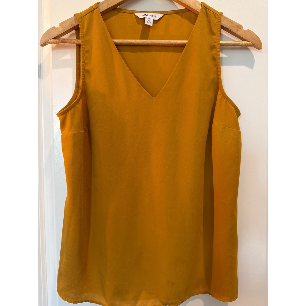 Nine West Womens XS Mustard Yellow V-Neck Sleeveless Blouse Crepe Tank Top